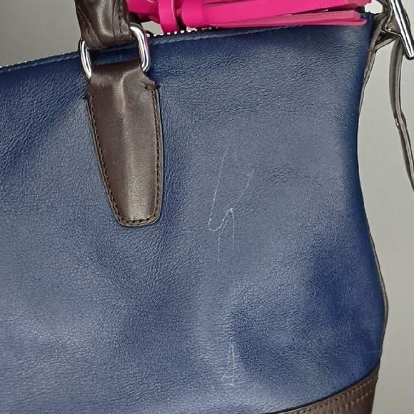 Coach Molly Purse Two-Tone Leather Satchel Bag — Navy Blue & Hot Pink 21134 - Picture 9 of 16